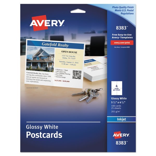 Avery Dennison 4.25 x 5.5" Printable Postcard, Pk100 8383